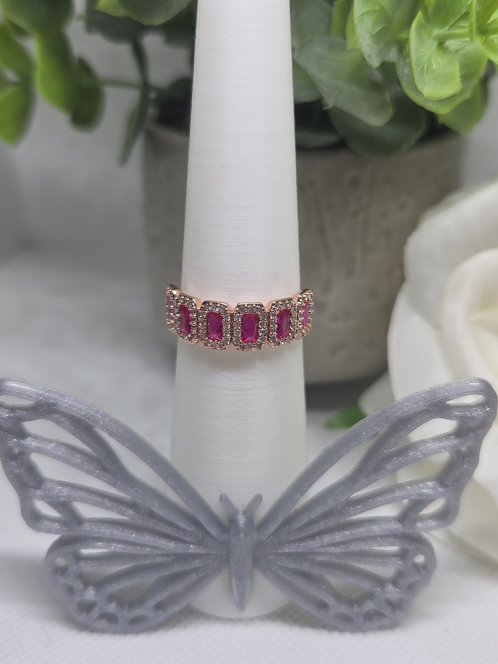 BP Elegant Rose Gold and Fushia CZ Ring